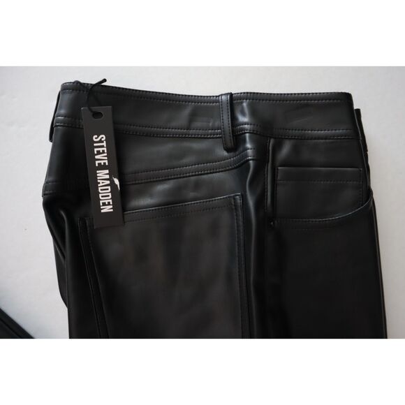 Steve Madden Women Sz 27 Black PU Leather Loren Mid-Rise Straight Leg Pants - Picture 9 of 11
